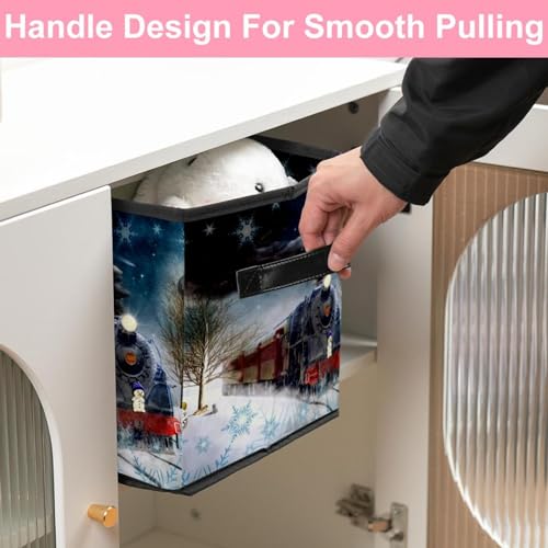 Boîte de rangement pliable cube en tissu Noël Rétro Train pour placard et chambre - 7