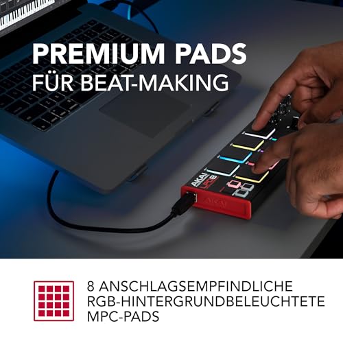 Akai Professional LPD8 - USB MIDI Pad Controller Drum Machine mit MPC Drum Pads für Mac und PC, Zuweisbaren Drehreglern und Musikproduktionssoftware