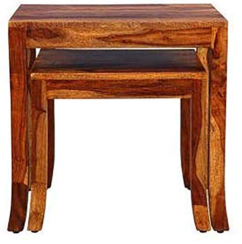 Image of Sheesham Wood Nesting Table Stools for Living Room for Home and Office Decor (Wenge Finish) -Set of 2