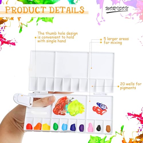 Image of Worison 25 Comparments Mini Folding Paint Palette Plastic Palette with Thumbhole for Watercolor Gouache Acrylic and Oil Paint 20 x 9 cms