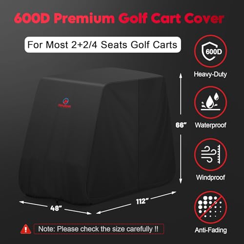 Comnova Golf Cart Cover 4 Passenger - 600D Waterproof Golf Carts Enclosure with Zipper, Windproof & UV Resistant, Outdoor Golf Cart Cover Universal Fit EZGO, Club Car, Yamaha up to 112"L x 48"W x 66"H - image 2