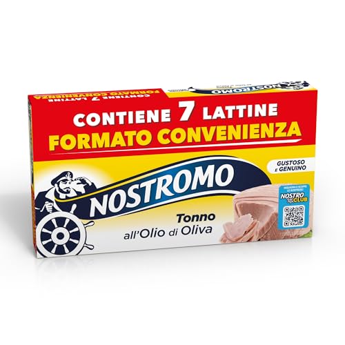 Nostromo Tonno all’Olio di Oliva, 7 Lattine da 60g – Formato Multipack, Fonte di Proteine, Senza Conservanti, Sgocciolato, Pronto da Gustare