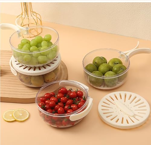 Image of Multifunctional Salad Spinner & Vegetable Washer - Glass Bowl with Drain Basket & Lid [ 1PCS ]