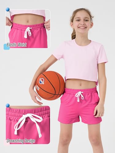 Image of QWE 5 Pack Girls Shorts Athletic Soccer Running Performance Active Dry-Fit Sports Basketball Shorts with Drawstring Pocket