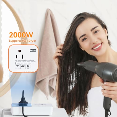 BESTEK 220v to 110v Voltage Converter US to Europe: 2000W Travel Voltage Converter for Hair Dryer & 200W Convert 220V to 110V for Curling Iron, Straightener2