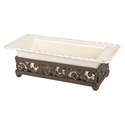 GG Stonewr Loaf Dish/Metal Base Other Decor, 12.75InL x 6InW x 3.75InH, Cream Cover