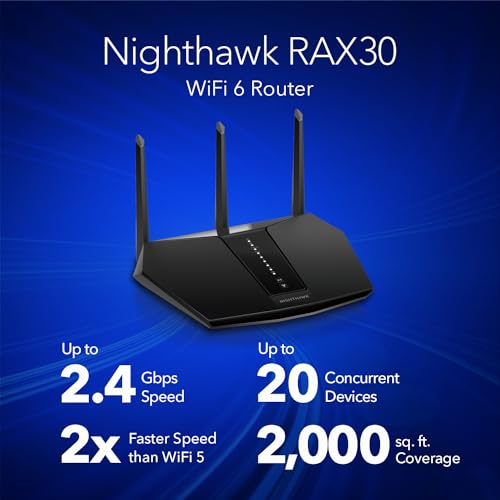 NETGEAR Nighthawk WiFi 6 Router (RAX30) - Security Features, 5-Stream Dual-Band Gigabit Router, AX2400 Wireless Speed (Up to 2.4 Gbps), Covers Up to 2,000 sq.ft. and 20 Devices - image 2