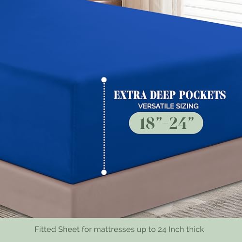 Elegant Comfort Luxurious 1500 Premium Hotel Quality Microfiber 4-Piece Sheet Set, 18-24 Inches Deep - Extra Deep Pocket Sheets - Ultra Soft 4PC Deep Pocket Sheets, Full, Royal Blue