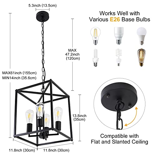 4-Light-Black-Farmhouse-Chandelier-Light-Fixture-Rustic-Industrial-Pendant-Light-Adjustable-Metal-Cage-Hanging-Lights-for-Kitchen-Island-FoyerDining-Room-Entryway-Hallway 4 Light Black Farmhouse Chandelier Light Fixture Rustic Industrial Pendant Light Adjustable Metal Cage Hanging Lights for Kitchen Island FoyerDining Room Entryway Hallway