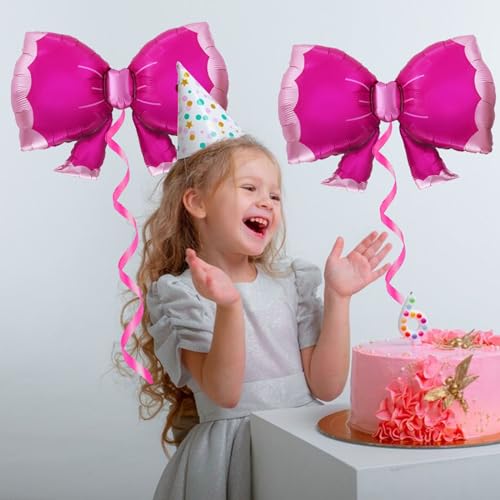 Image of 36 Inches Bow Foil Balloon Huge Bowtie Pink Balloon for Baby Shower, Wedding, Kids Theme Party Decoration (Hot pink)