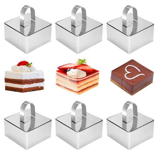 Whcctl 6 Pièces Anneaux à Dessert Carrés, Cercle a Patisserie De 8cm, Cercle à Patisserie en Acier Inoxydable, Moules à Mousse Carré De Cuisson, pour...