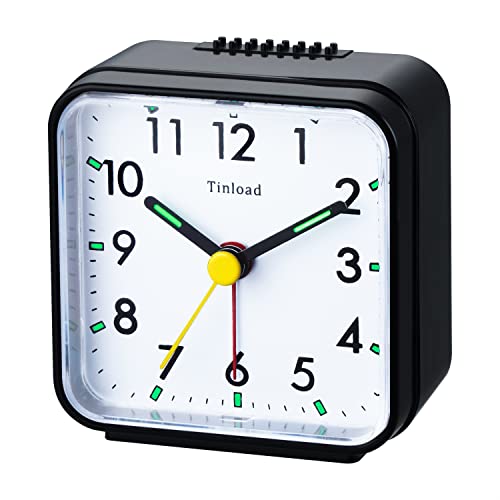 Tinload Ultra Small, Battery Travel Alarm Clock With Snooze And Light, Silent With No Ticking Analog Quartz (Black) #TOP1