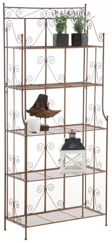 Clp Estantería De Pie Ciara I Estantería Metálica Para Plantas En Estilo Casa De Campo I 5 Estantes Plegables, Color:Antiguo Marrón
