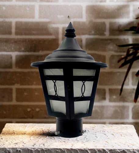 Image of SINOMAN Outdoor Post Lantern Gate Light Black Pillar Lamp Garden Light with Clear Glass Weatherproof Fixture for Pathway Front Entrance Patio or Walkway (Without Bulb)