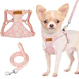 Lukovee Puppy Harness and Leash Set, No Pull Lightweight Soft Suede Adjustable Pet Harness Vest with Snap Buckle for Puppy Small and Medium Size Dog (Pink-XXS)