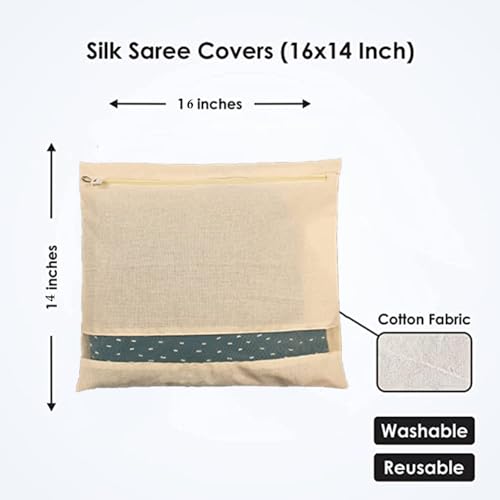 Image of Cotton Saree Bags /Covers for Storage | Big size single (16 x 14 Inches) with Zip Closure for Clothes Bags and Wardrobe Organizer with Transparent mesh window (6)