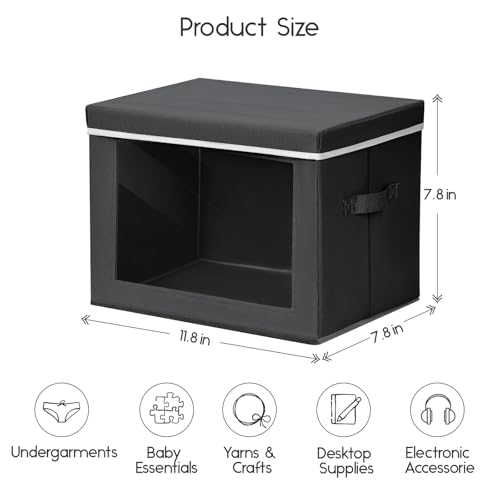 Image of Homsorout Storage Bins with Lids - Small Fabric Organizers with Window, Collapsible Storage Bins for Clothes, Decorative Closet Organizers for Towels, Tshirt, 4 Pack, Black