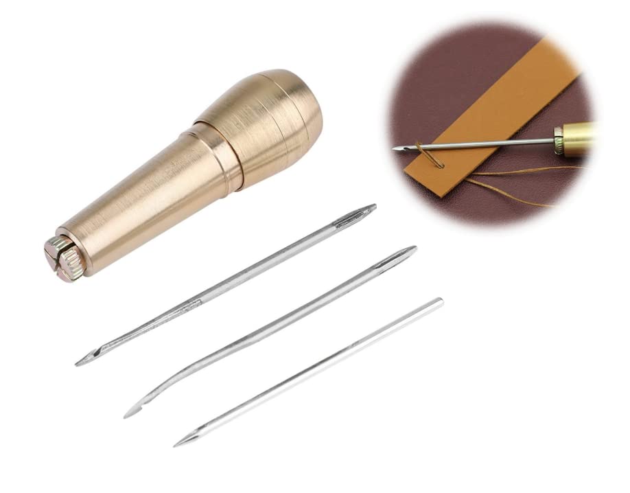 Leather Shoe Repair Tool for DIY Sewing Repair Book Leather Binding 3 Needles + Copper Handle Sewing Awl