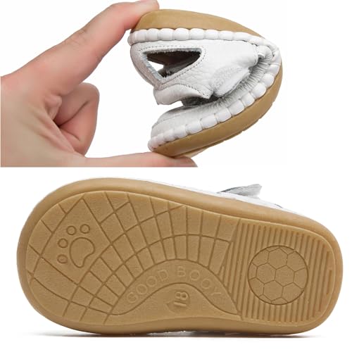 Image of DADAWEN Toddler Girls Leather Closed Toe Summer Sandals Lightweight Non-Slip Soft Sole Cute Flat Shoes Baby Flower Girl Shoes
