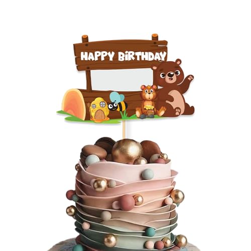 Image of Festiko Bear Theme Happy Birthday Cake Topper, Cake Decoration Supplies, Bear theme birthday decorations