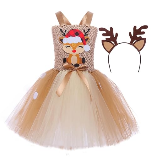 Vestidos de disfraces de Navidad para niñas,Vestido de animales para niños | Vestidos navideños de malla de alce y reno,Conjunto de traje de cosplay para niñas de 2 a 12 años, Halloween, fiestas de