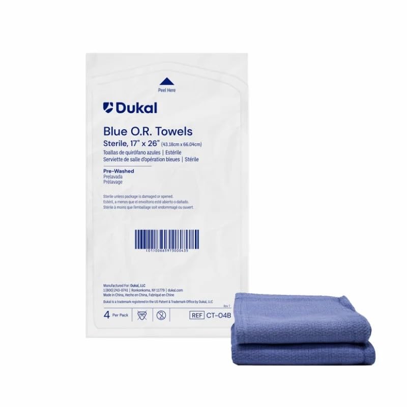 Dukal Sterile Operating Room Towels – 17" x 27", Blue, 4 Towels/Pack, (5 Pack - 20 Total) – Absorbent, Lint-Free Surgical Towels for Medical Use miniatura 2