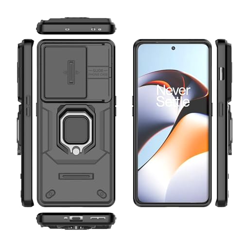 Image of Polycarbonate Camshield Pro Case With Slide Camera Protection And 360 Protection Ring Stand Bumper Back Case Cover For Oneplus 11R 5G (Black)