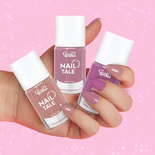 Image of Glam21 Nail Tale- Nail Lacquer|Set of 3|Multicolor|Quick Drying Nail Polish| Glossy Gel Finish Nail Kit | Highly Pigmented & Long Lasting | Chip Resistance|9ml Each|Shade-09