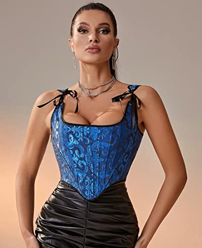 Image of Dreay Womens Vintage Asymmetrical Hem Overbust Corset Tie Front Lace-up Back Bustier Shapewear Top