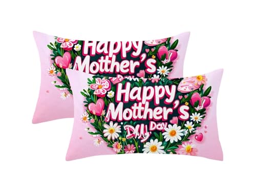 Oujkeef Funda Cojin 60x80 Juego de 2, Rosa Fundas Cojines Día de la Madre Patrón con Cremallera Invisible Diseño, Rectángulo Lino Cushion Covers para Home Room Salon Sofá Decor, Regalo Mujer,Model196