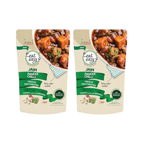 Image of Eat Easy Ready to Eat Jain Paneer Chilli 95g (Pack of 2) No Onion No Garlic | After Preparation 235g Each, Just Add Hot Water & Cook | Freeze Dried Instant Indo-Chinese Meal for Trip | Each Pack Serves 2