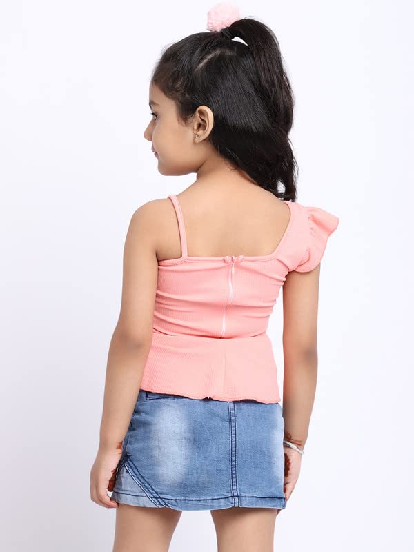 Image of ELEVANTO Crop top for Kids|One Side Off Shoulder Half Sleeve Crop top for Girls Crop top|Short Sleeve Summer Crop top for Girls-E19
