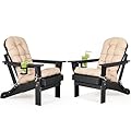 nalone Folding Adirondack Chairs Set of 2 with Cushions and Cup Holder, HDPE Plastic Oversized Patio Chair Weather Resistant, Used in Outdoor, Fire Pit, Deck, Garden, Campfire Chairs (Black)