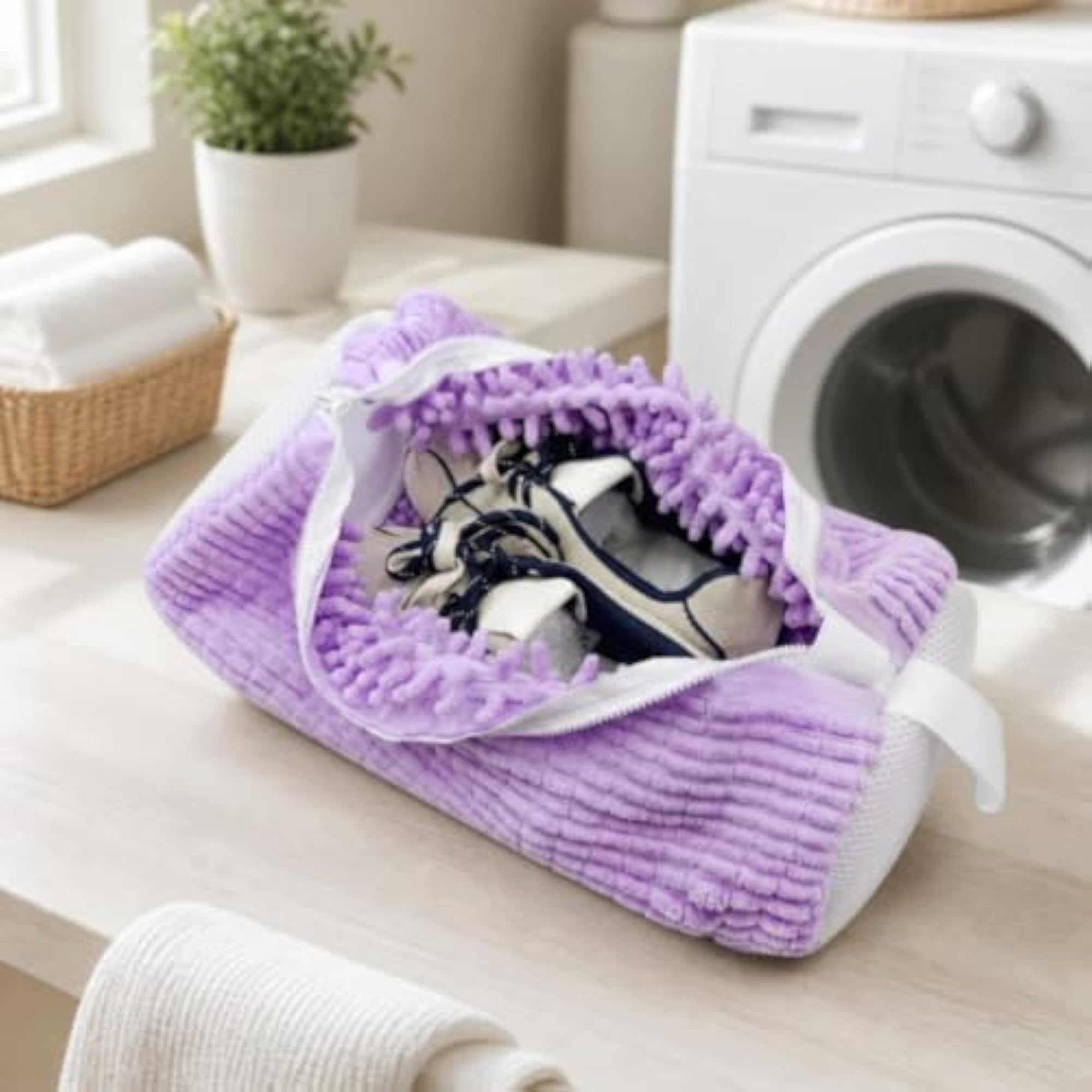 Padded Cylindrical Shoe Washing Bag, Purple