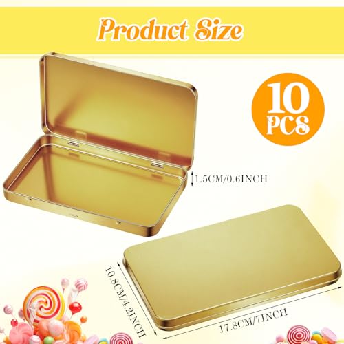Image of Geiserailie 10 Pack Rectangular Metal Tin Box with Lid Metal Hinged Lid Tin Mini Paint Storage Box Empty Container Storage for Watercolor Jewelry Pen Candy Craft Organizer 7.0 x 4.2 x 0.6'' (Gold)