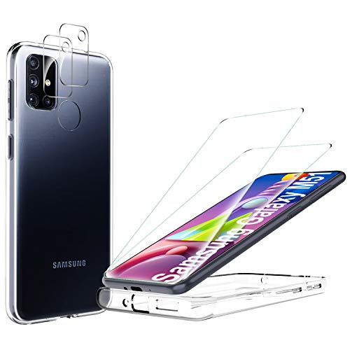 YockTec Protector Pantalla para Samsung Galaxy M51 (2Piezas)+Protector de Lente de cámara (2 Piezas)+ Funda para Galaxy M51, ,Anti-Rotura Cristal Templado para Samsung M51