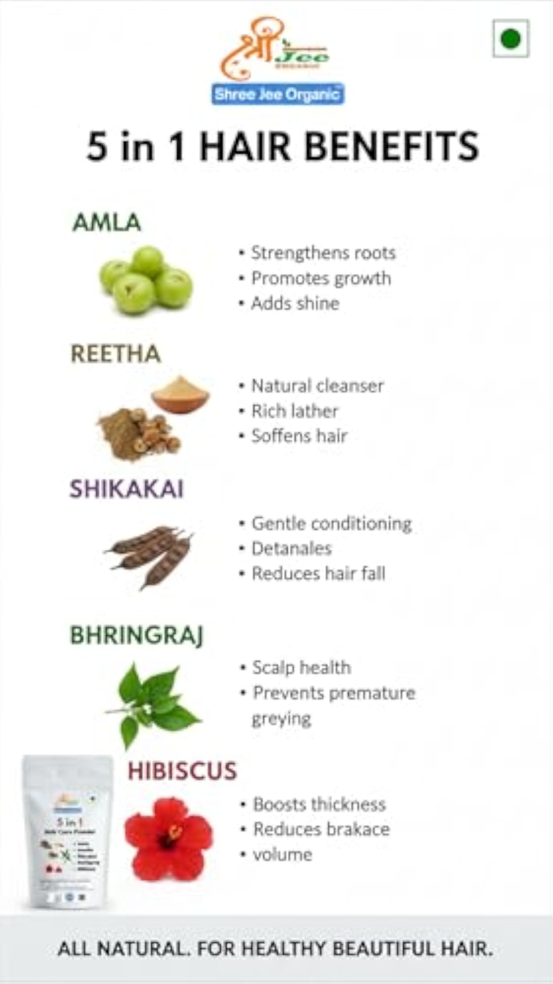 Natural 5-in-1 Herbal Hair Powder, 250 grams