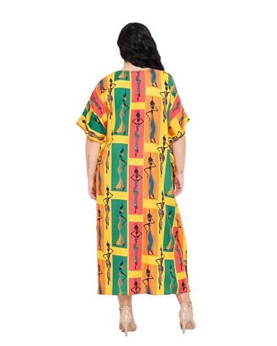 Image of Gypsie Blu Women Plus Size Kaftan Dress Beach Cover Up Maxi Dresses for Women, V-Neck Kimono Sleeve 1X-3X