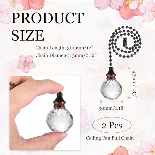 Image of MECCANIXITY 2Pack Ceiling Fan Pull Chain, 12 Inch Decorative Ornaments Crystal Pendant Pull Chain Extension for Ceiling Fans Light Lamp, Clear