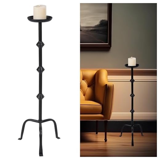 Mumufy 1 Pcs 32 Inch Metal Candlestick Floor Pillar Candleholder Elegant Tall Candleholder Metal Candelabra Candlesticks Holder for Formal Events Wedding Church Holiday Decor (Black)