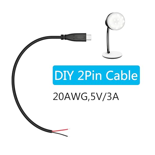 Image of Short USB C to 2 Pin Bare Wire Open End Power Cable 10inch, 20AWG 5V USB Type C Male Plug 2 Pin Pigtail Cable, for USB Type C Equipment Installed or Replacement Repair DIY Cable
