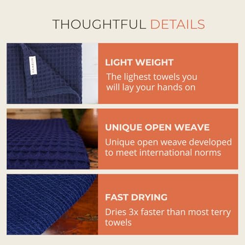 Image of HAMELIN The Ezra Waffle Face Towel Set| Cotton Lightweight Anti Microbial & Water Absorbent | Softer Touch Quick Drying Towels | Durable & Long Lasting | Blue | 31 cm x 31 cm | Pack of 2