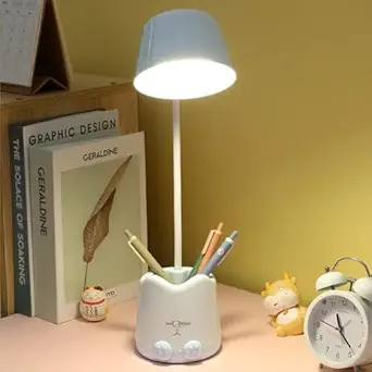 Pick Ur Needs Acrylonitrile Butadiene Styrene Study Table Lamp Rechargeable Led Desk Lamp With Pen Holder,Usb Charging,Eye Protection (Colour As Per Availability, White)