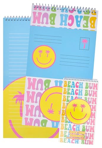 Image of iscream Fold and Send Girls Stationery Card Pad with Seals - Beach Bum | 40 Pack, Cute Design, Spiral Bound, Large 10.5 inch x 5.75 inch Cards, Coordinating Sticker Sheets, Fold and Send, Summer Camp Ready