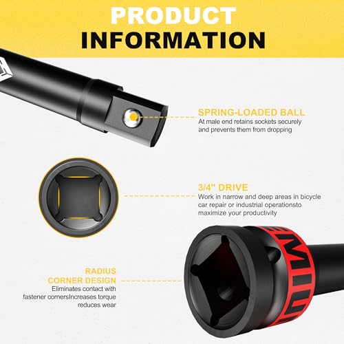 Image of 3 /4 inch Drive Impact Extension Bar, 10 Inch Length Socket Extension, CR-V Steel, Narrow and Deep Areas in Household Haintenance, Trucks Tractors Repair or Industrial Operations