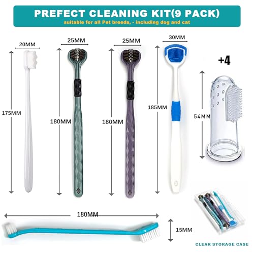 Image of Dog Toothbrush Kit, 360-Degree Finger Three-Sided Design, Non Slip Dual Head Dog Toothbrush, Easy Teeth Cleaning and Dental Care (9 Pack)