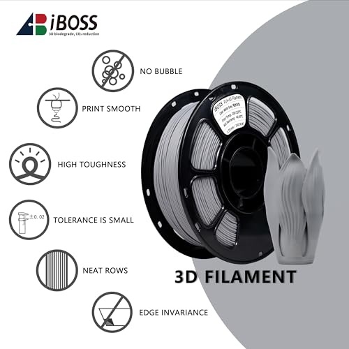 Image of iBOSS Matte PLA Plus Filament, Gray 1.75mm 1kg 3D Printing Filament, Neatly Wound PLA+ Matte Gray Filament, Fits Most FDM 3D Printers, 1kg Spool (2.2lbs)