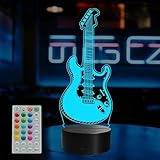 POSSHE Guitar Gifts, Guitar Night Light, 3D Illusion Lamp with 16 Colors Changing, Remote Control with Timer, Kids Music Room Decoration for Holiday Birthday Christmas