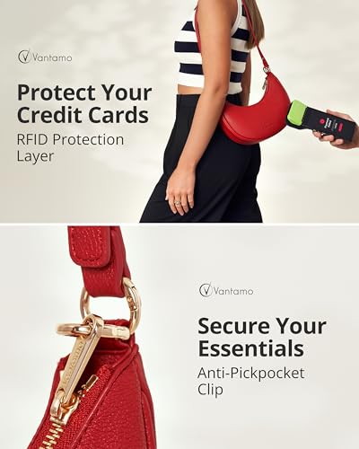 Image of Vantamo Crescent Bags For Women with RFID Protection, Half Moon Clutch Purses for Women with Anti-Theft Clip for Extra Safety