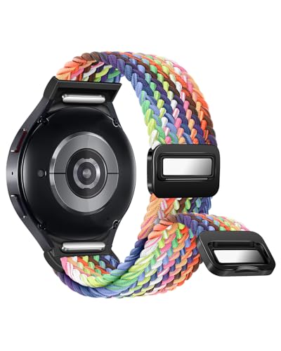 One Click No Gap Braided Bands Compatible with Samsung Galaxy Watch 7 6 4 5 FE Band 40mm 44mm/Galaxy Watch 6 4 Classic 47mm 43mm 42mm 46mm/Watch 5 Pro 45mm, 20mm Elastic Nylon Sport Strap Men Women